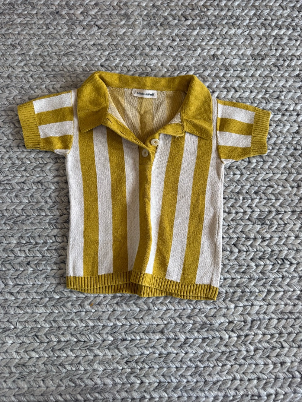 Misha And Puff Yellow and Cream Striped Knit Polo